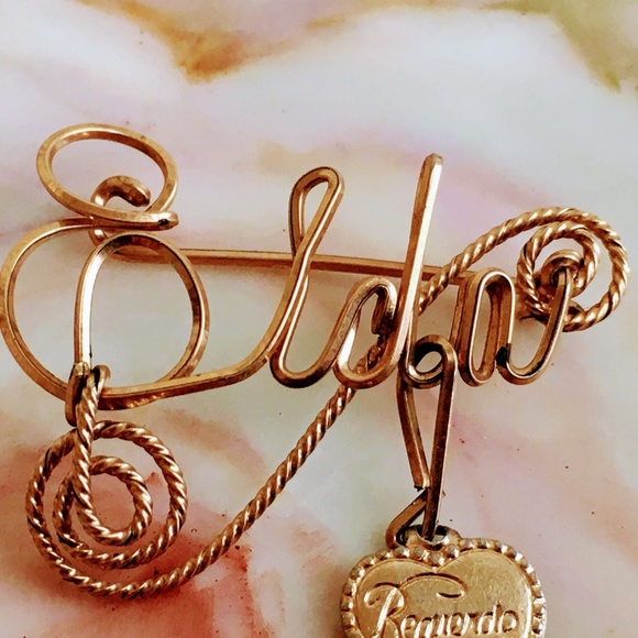Antique Gold Filled Wire Name Brooch Elda Heart - Picture 2 of 6